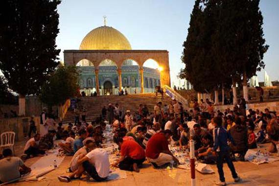 Turkish benevolent corporations provide iftar meals for thousands of Muslims during holy Ramadan in Jerusalem's al-Aqsa mosque. 