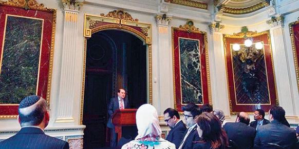 Emre Çelik speaks at the White House during an interfaith gathering for the Eid al-Adha holiday.