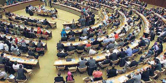 International participants gathered on Friday for the Geneva Peace Conference that took place at the UN building in the city. (Photo: Cihan)