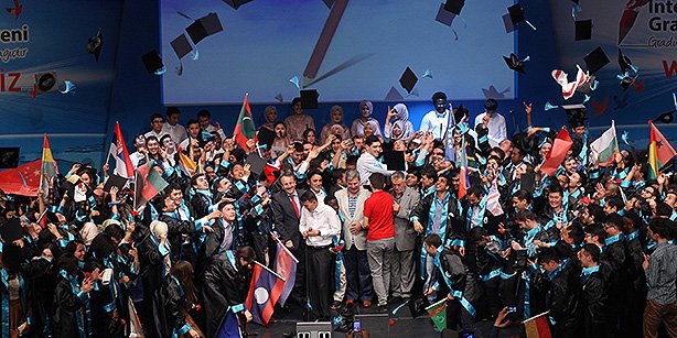 Foreign students who have come to study in Turkey threw their caps into the air in celebration at a graduation ceremony held in Istanbul