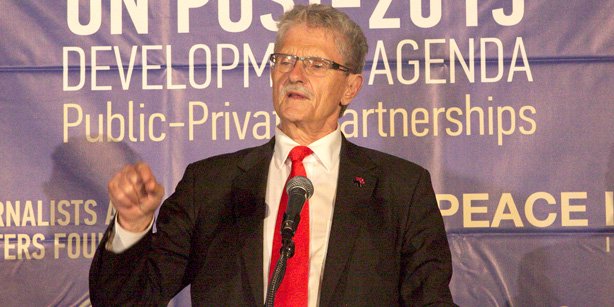 The president of the 70th session of the United Nations General Assembly Mogens Lykketoft has given a speech in the reception by GYV. (Photo: Cİhan)