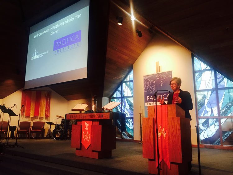 Redmond United Methodist Church pastor Lara Bolger speaks at Sunday’s Interfaith Friendship Iftar Dinner.