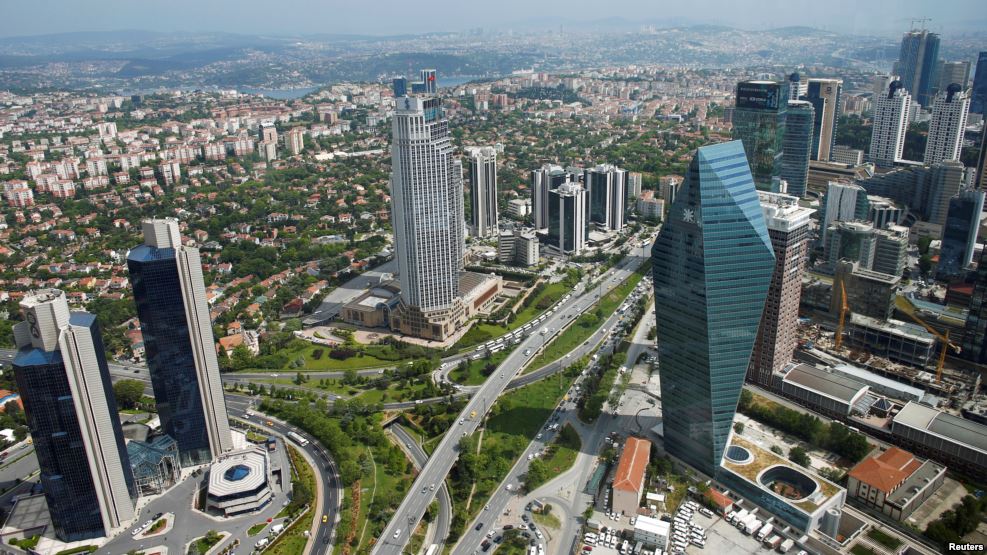 FILE - The business and financial district of Levent, which comprises leading Turkish companies' headquarters and popular shopping malls, is seen from the Sapphire Tower in Istanbul, Turkey, May 3, 2016.