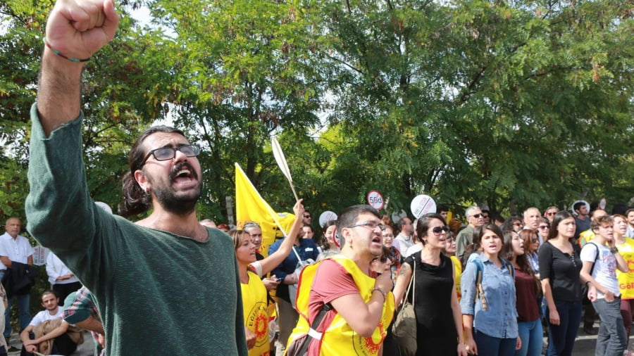 Demonstrators shout during a protest against the suspension of academics from universities following a post-coup emergency decree in Ankara (Adem Altan/AFP/Getty Images)