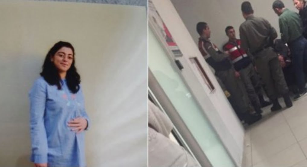 Gendarme wait at the door in the hospital to take Ayse Ates and her new-born baby to jail.